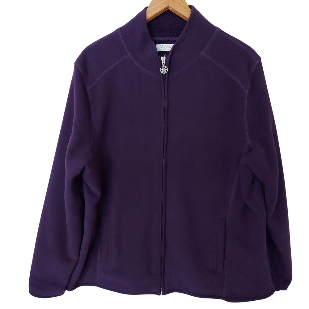 Womens Purple Full Zip Fleece Jacket Gorpcore Layering Cabin Cozy Hiking Fall L
